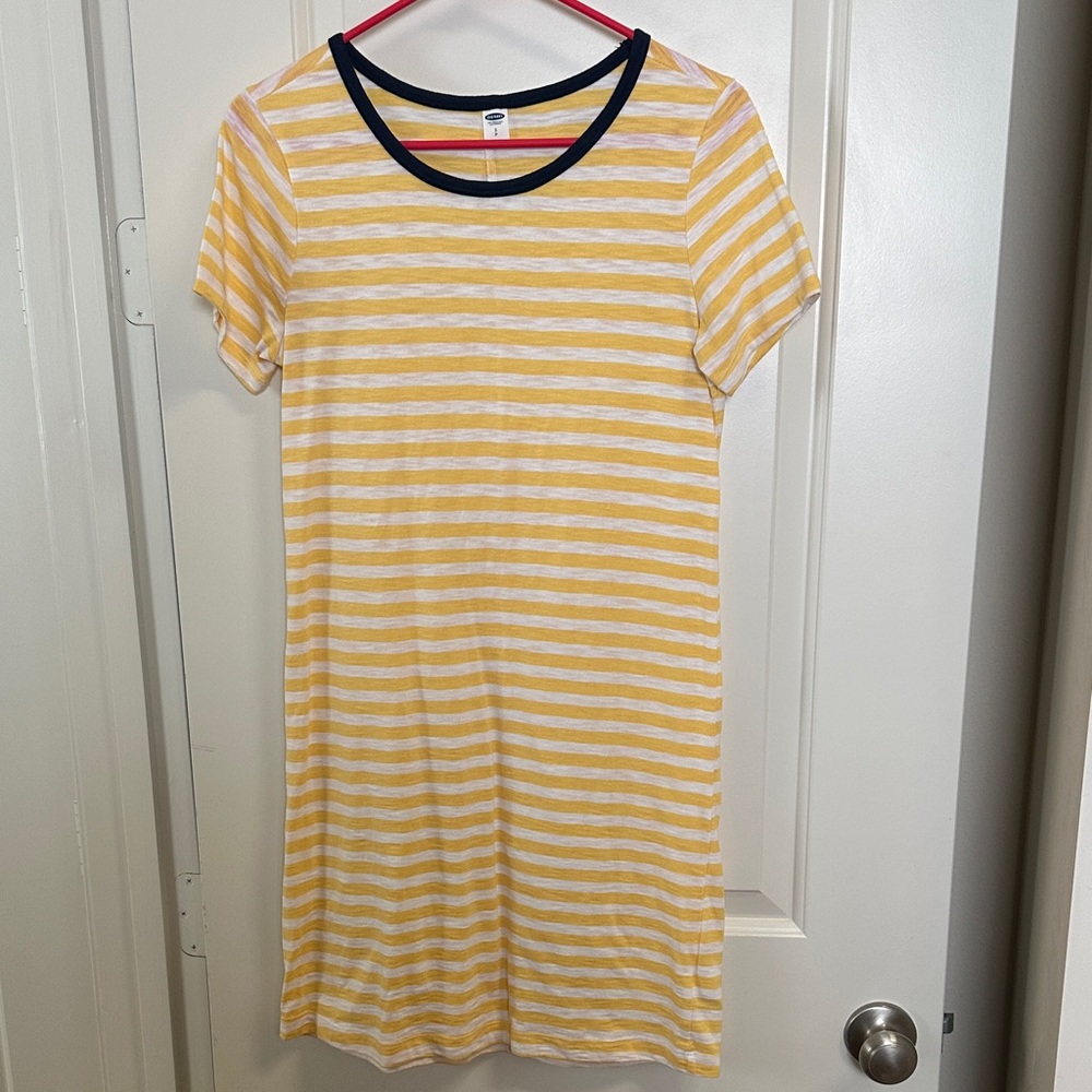 Old Navy Asymmetrical Dress in Yellow and White Stripes